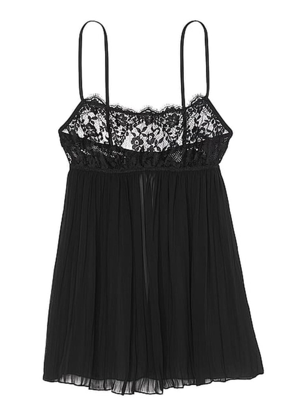 New! Victoria's Secret Black Dream Angels Lace Pleated Babydoll 50370